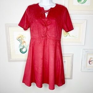 Altar’d State Red Faux Suede Lace Up Mini Dress Women’s Size Large